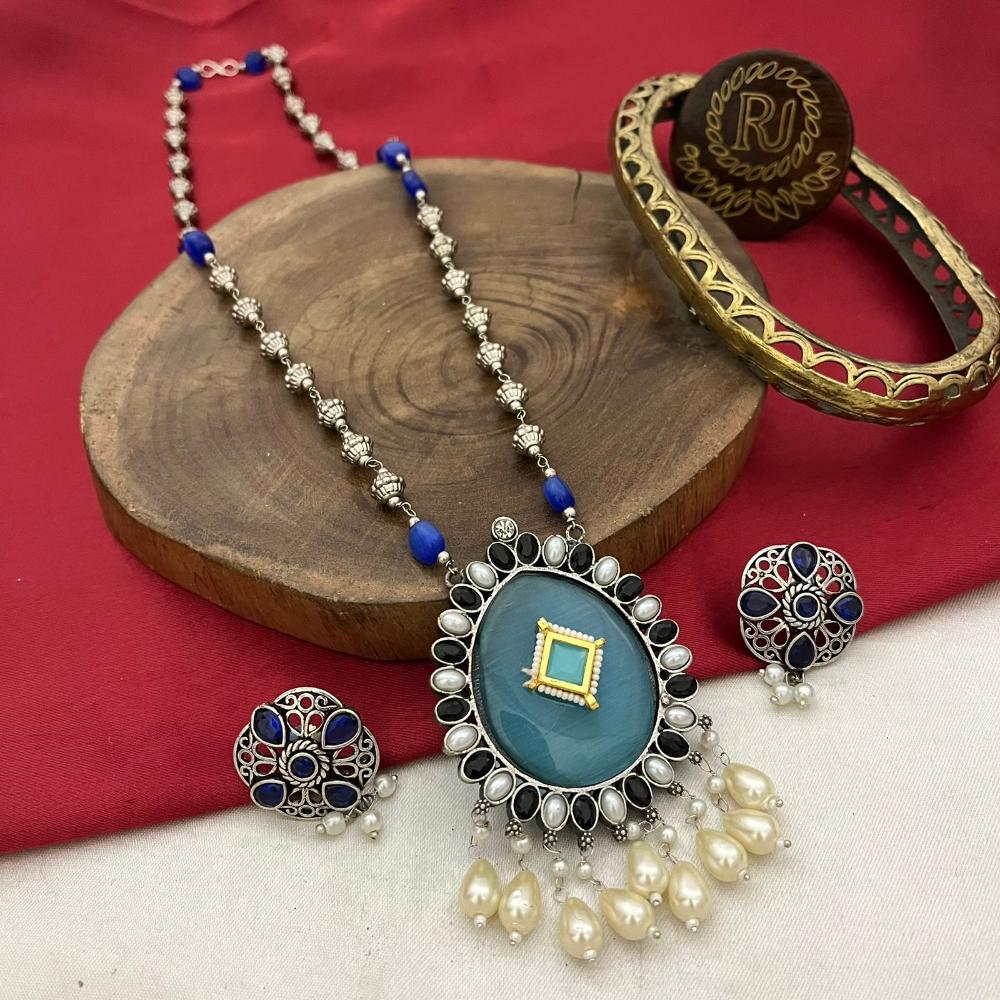 FS Collection 2 Tone Plated Pota Stone And Beads Necklace Set