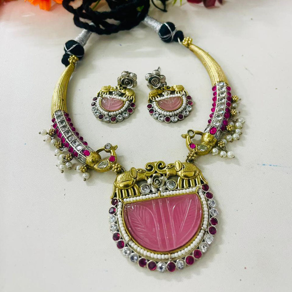 FS Collection 2 Tone Plated Pota Stone Necklace Set