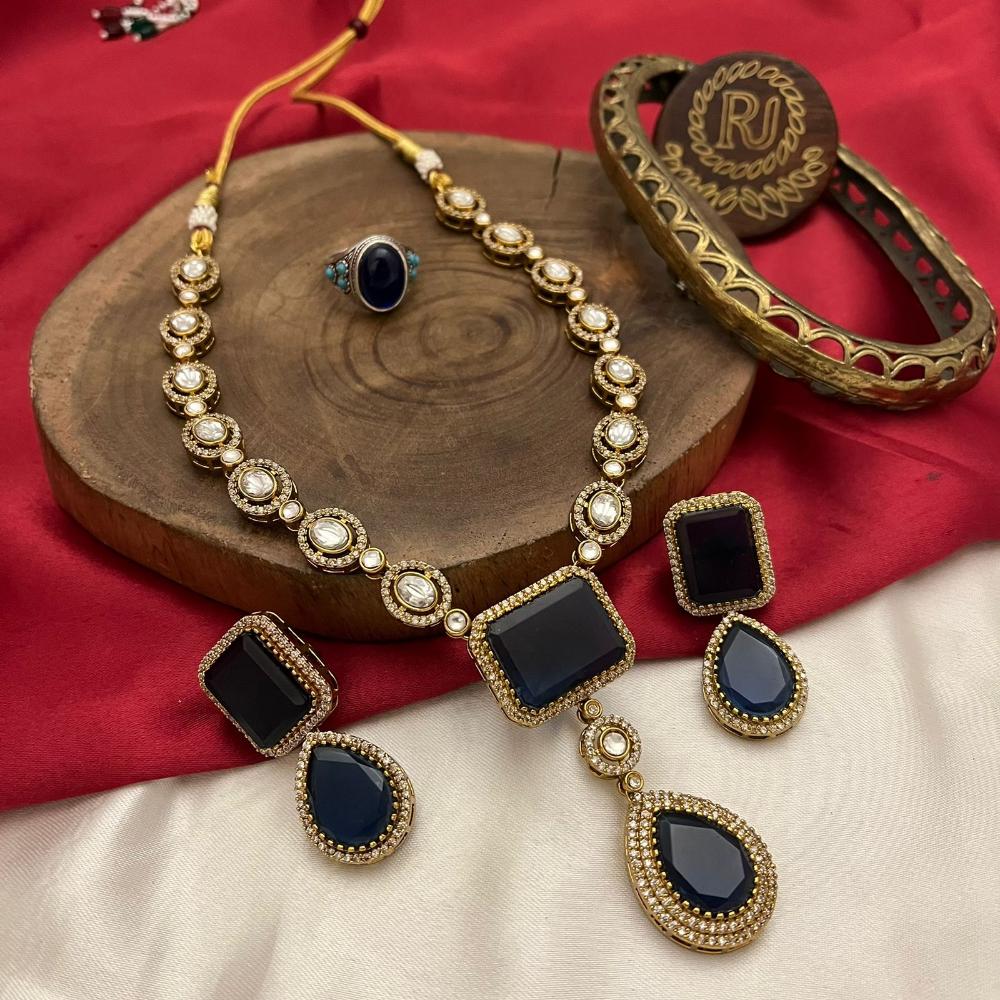 FS Collection Gold Plated Crystal Stone Necklace Set