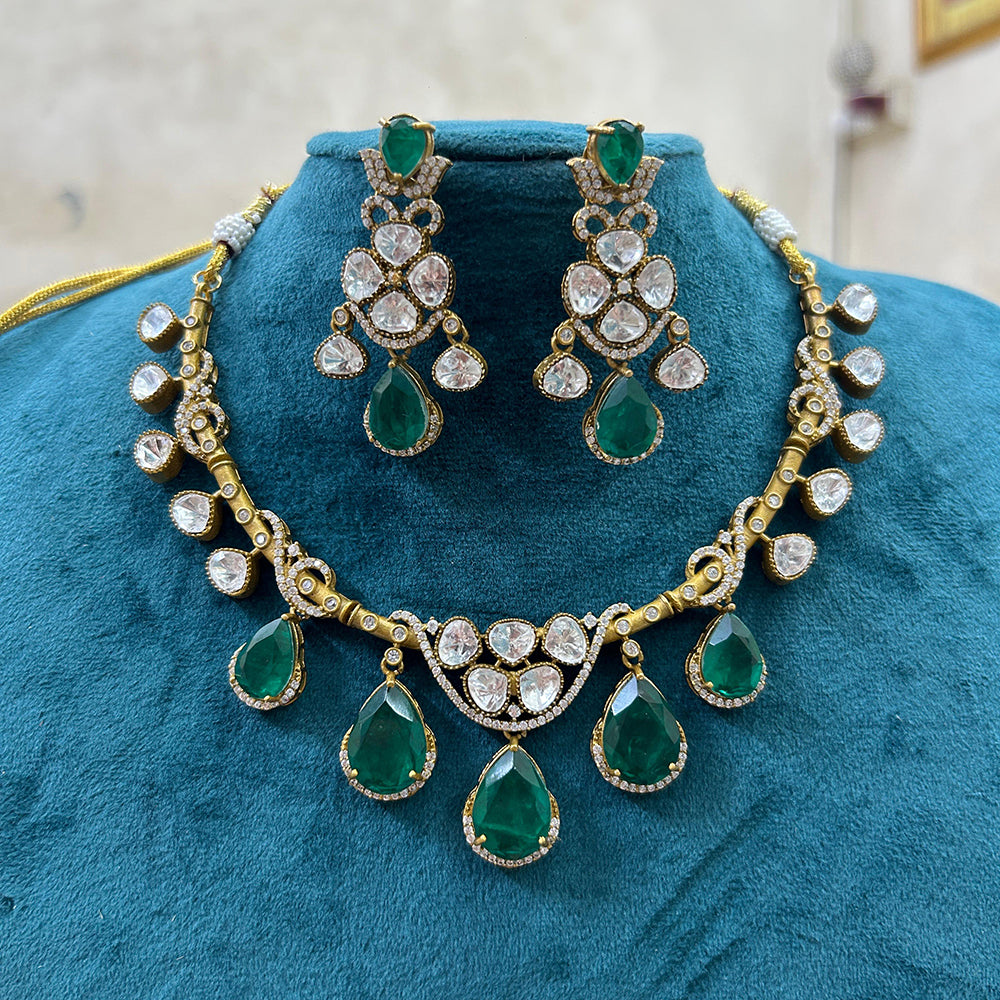 FS Collection Gold Plated Polki Kundan Stone Necklace Set