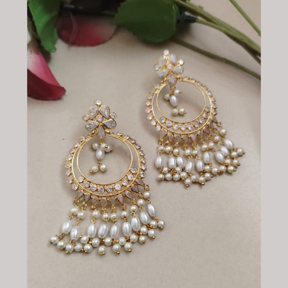 FS Collection Gold Plated Crystal Stone And Pearls Dangler Earrings