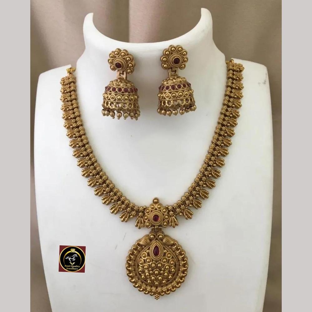 FS Collection Gold Plated Pota Stone and Pearls Necklace Set