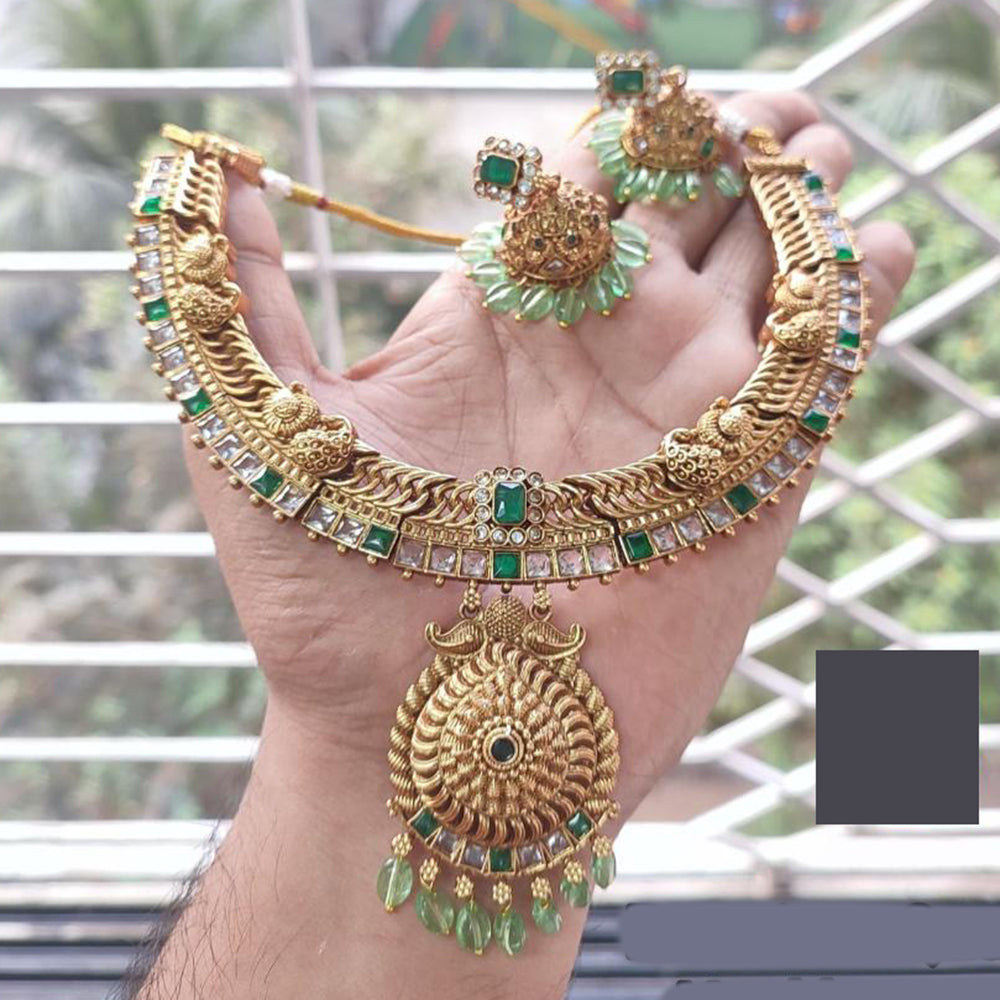 FS Collection Gold Plated Crystal Stone and Beads Necklace Set