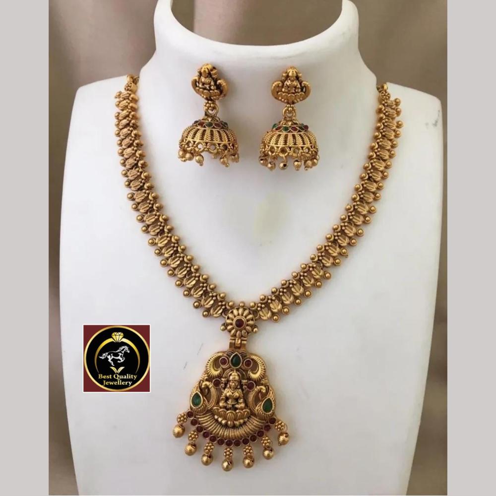 FS Collection Gold Plated Pota Stone and Pearls Temple Necklace Set