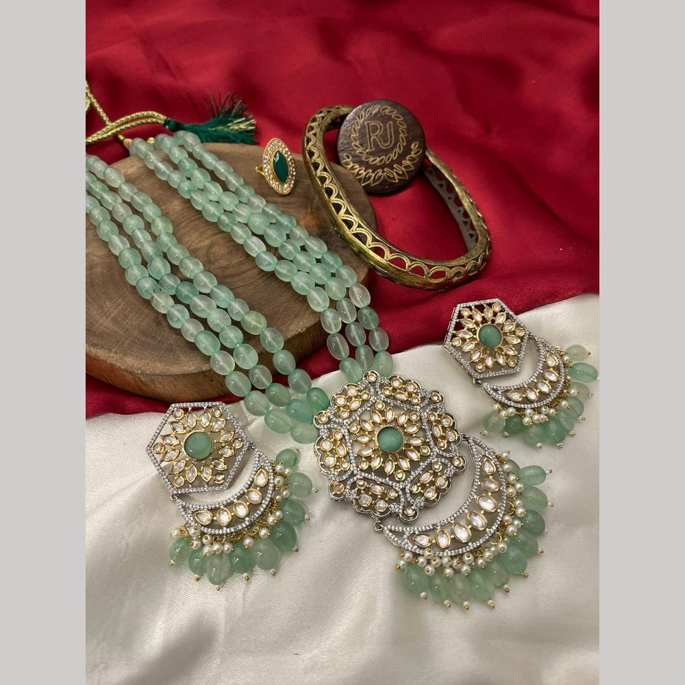 FS Collection 2 Tone Austrian Stone And Beads Long Necklace Set