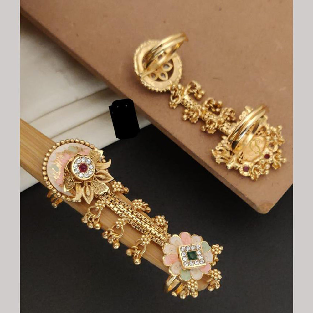 FS Collection Gold Plated Pota Stone Meenakari Adjustable Ring