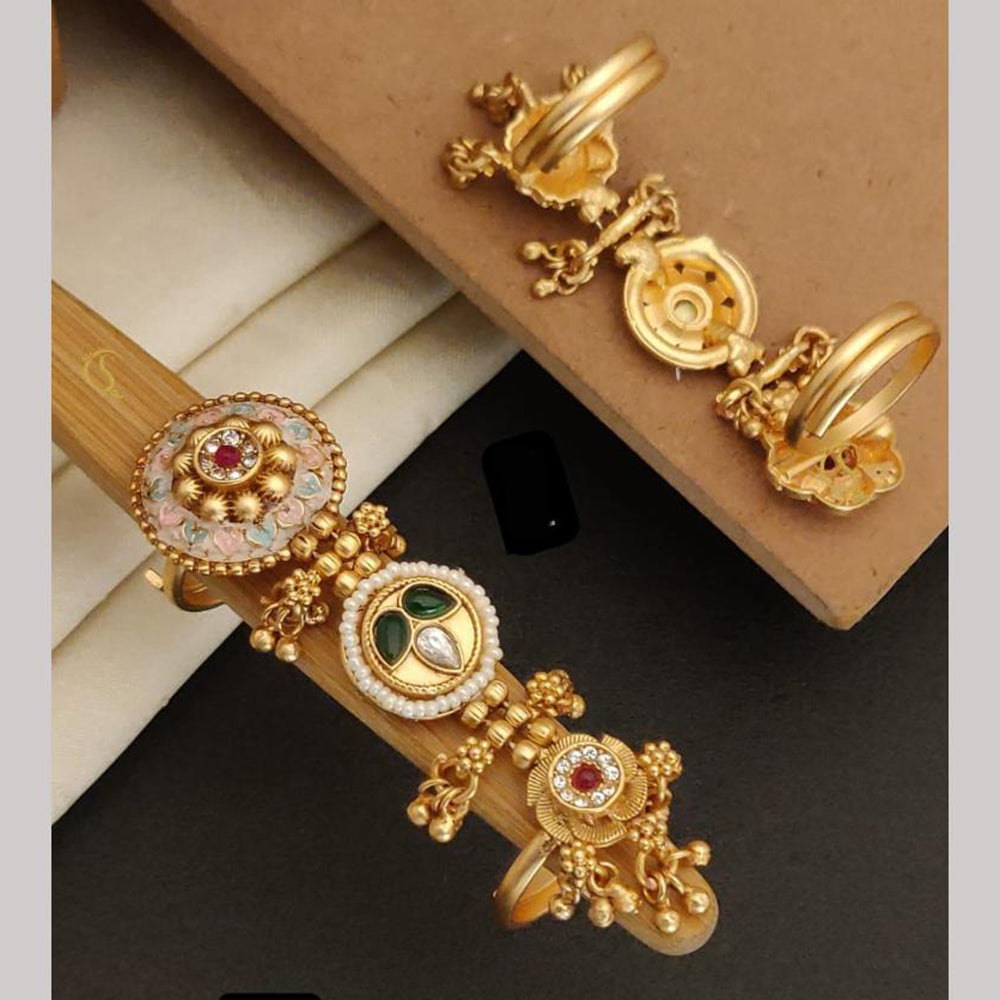 FS Collection Gold Plated Pota Stone Meenakari Adjustable Ring
