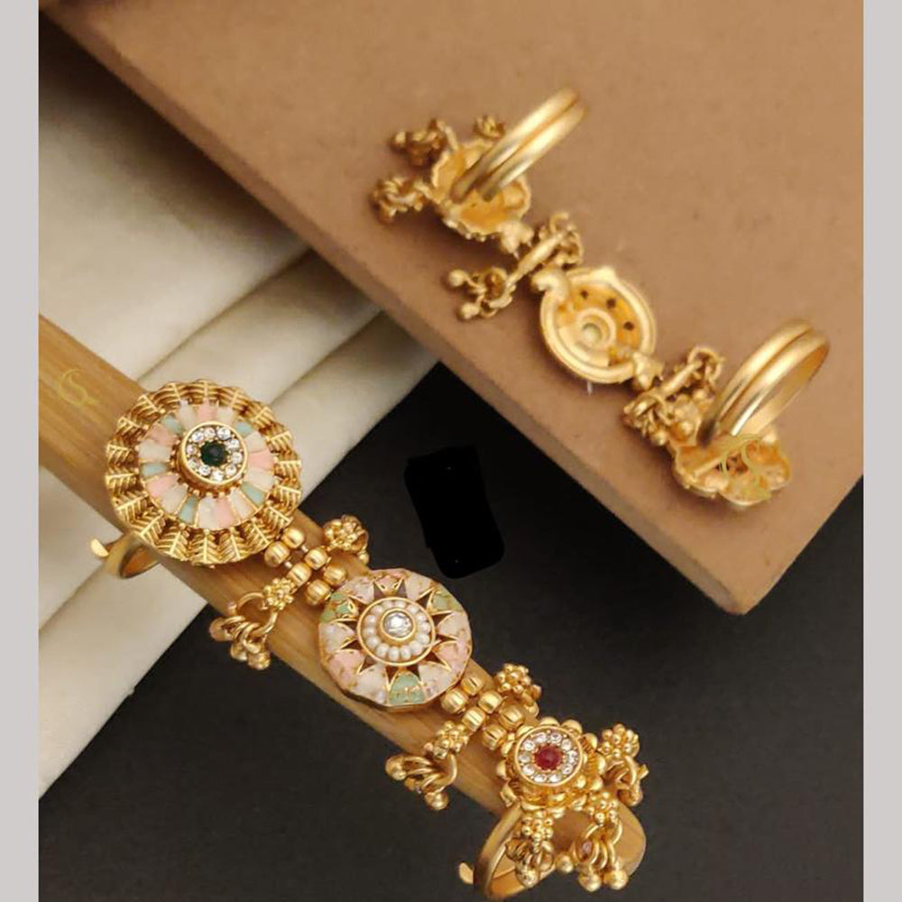 FS Collection Gold Plated Pota Stone Meenakari Adjustable Ring