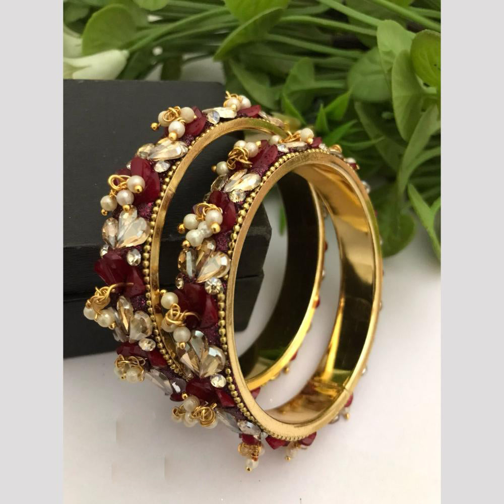 FS Collection Gold Plated Pearls Bangle Set