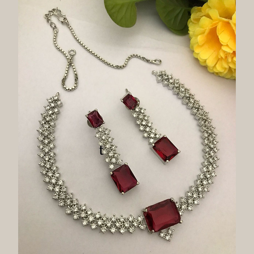 FS Collection Silver Plated American Diamond Necklace Set