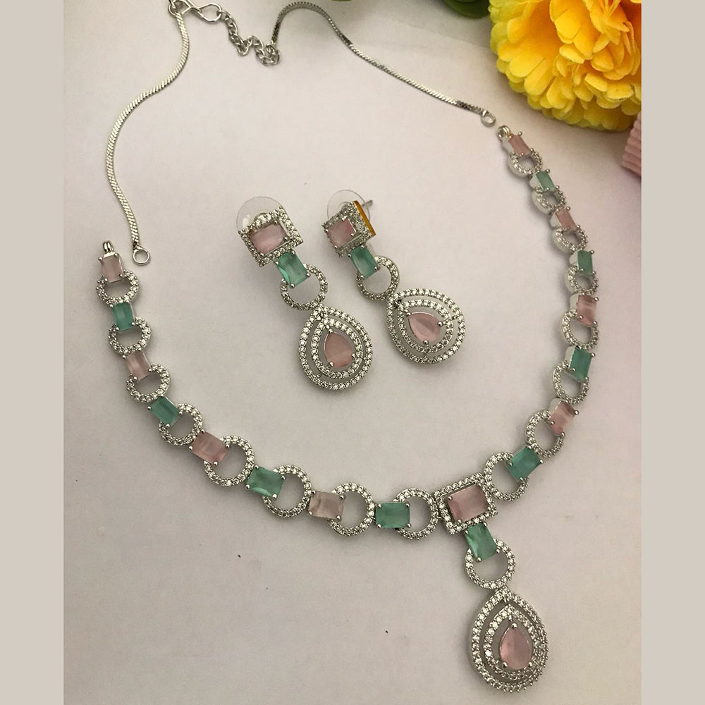 FS Collection Silver Plated American Diamond Necklace Set
