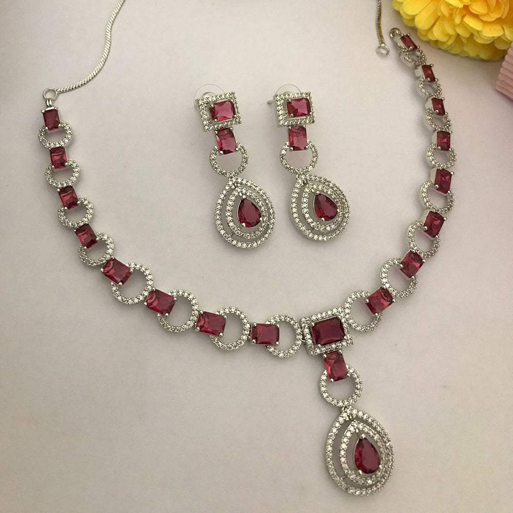 FS Collection Silver Plated American Diamond Necklace Set
