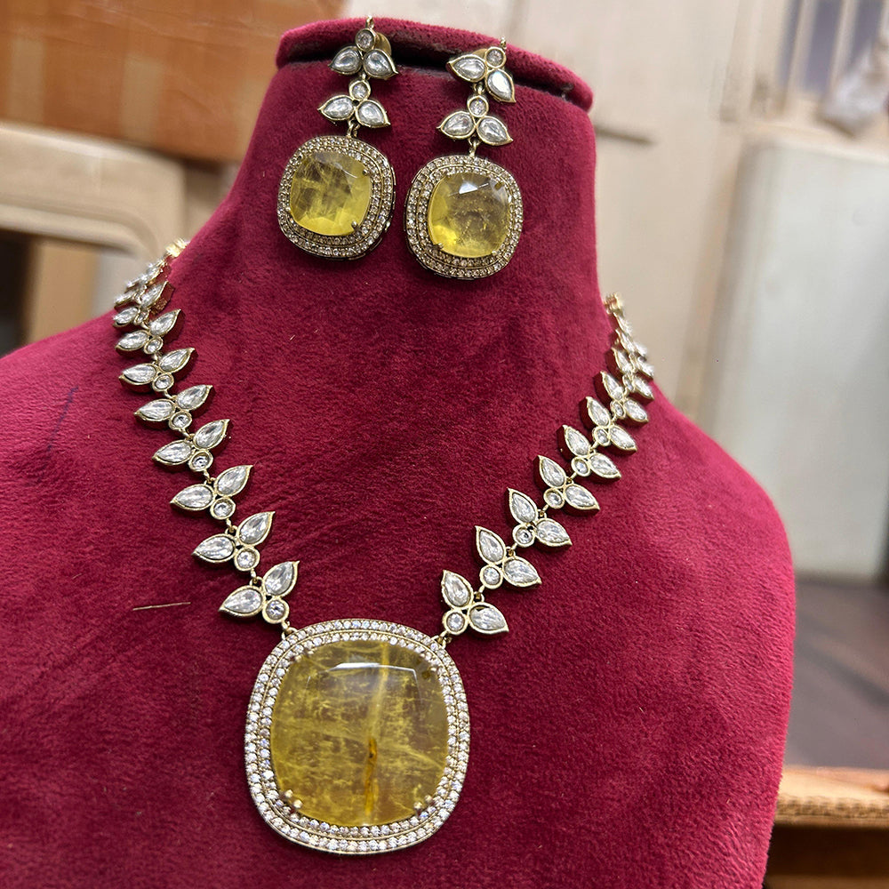 FS Collection Gold Plated Crystal Stone Necklace Set