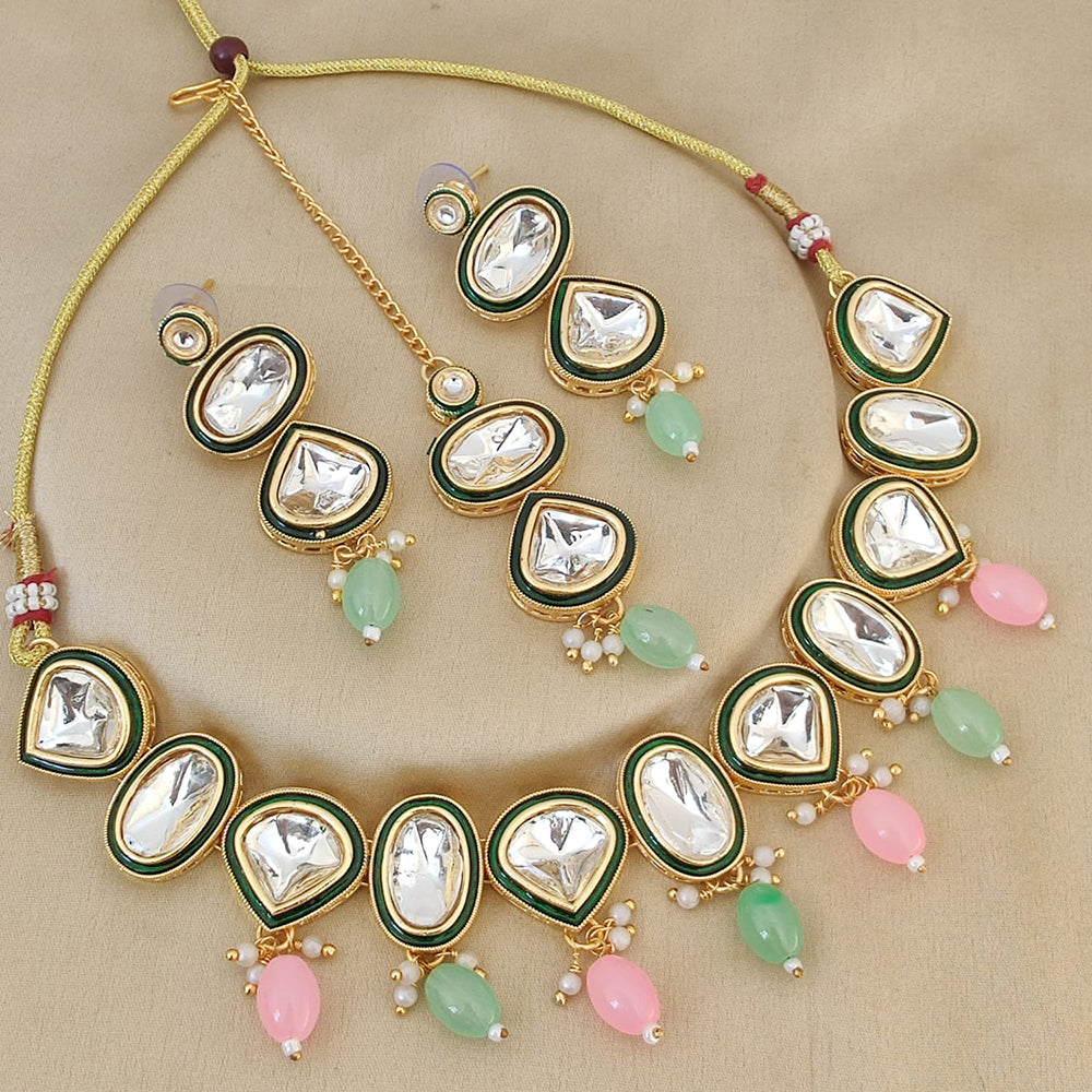 FS Collection Gold Plated Kundan Stone And Beads Choker Necklace Set