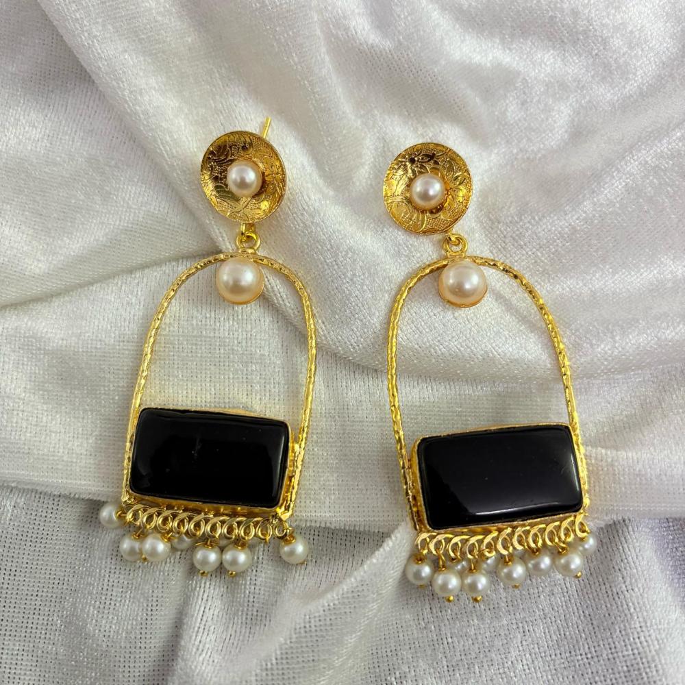 FS Collection Gold Plated Crystal Stone And Pearls Dangler Earrings