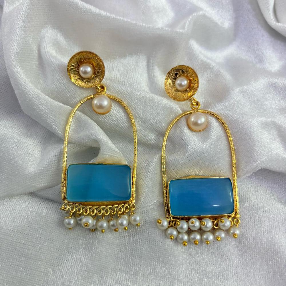 FS Collection Gold Plated Crystal Stone And Pearls Dangler Earrings