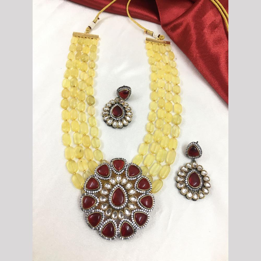 FS Collection Gold Plated Kundan Stone And Beads Necklace Set