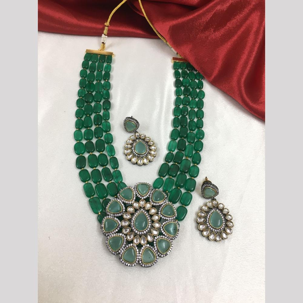 FS Collection Gold Plated Kundan Stone And Beads Necklace Set