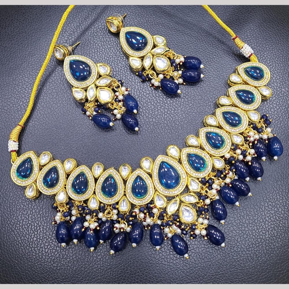 FS Collection Elegant Gold Plated Kundan and Beads for Timeless Charm Necklace Set