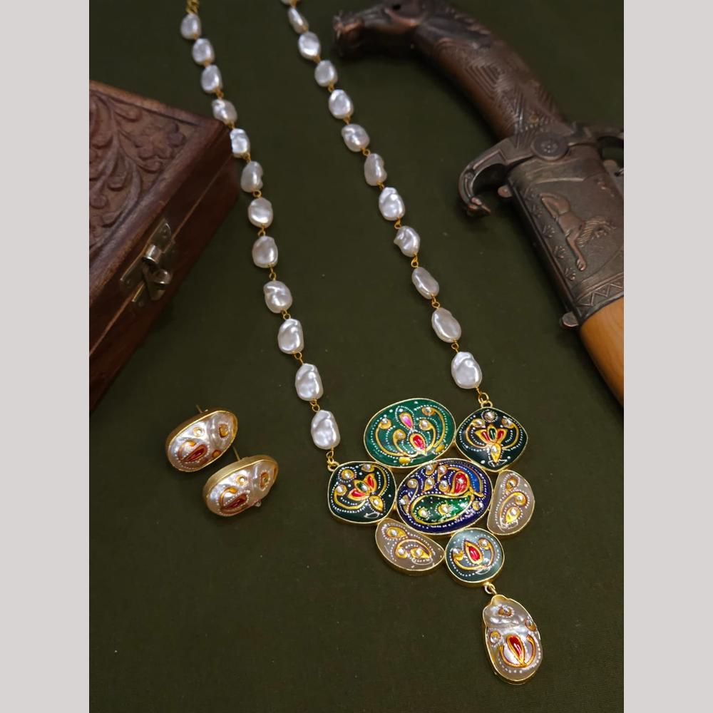 FS Collection Artistic Gold Plated Elegance Multi-Color Meenakari Long Necklace Set