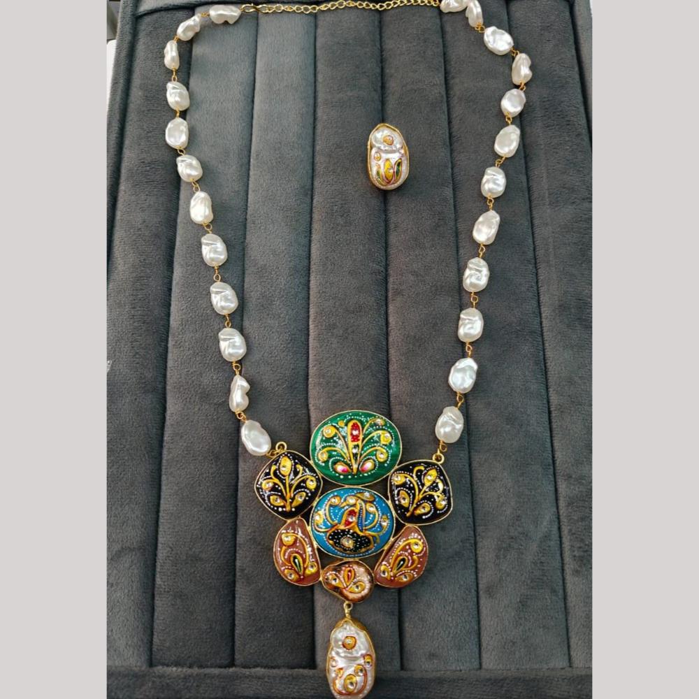 FS Collection Artistic Gold Plated Elegance Multi-Color Meenakari Long Necklace Set