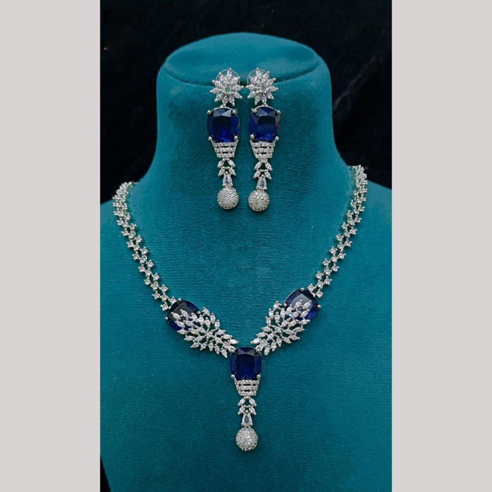 FS Collection Premium Silver Plated American Diamond Necklace Set