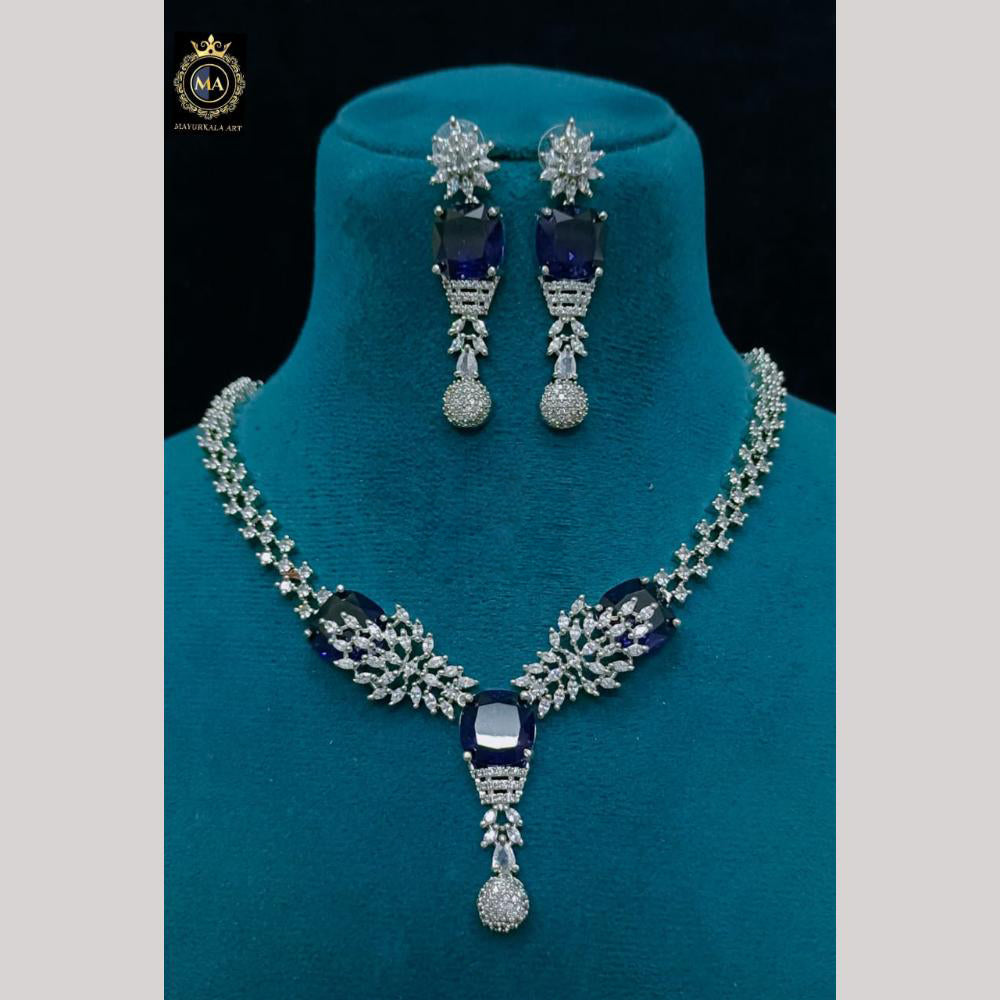 FS Collection Premium Silver Plated American Diamond Necklace Set