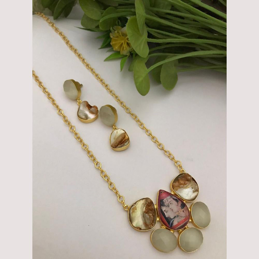 FS Collection Regal Gold Plated with Elegant Mother of Pearl Touch Long Necklace Set