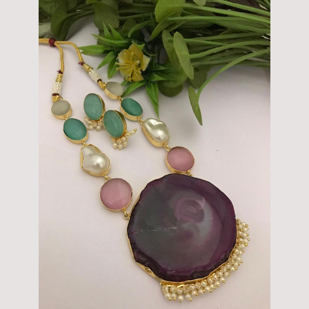 FS Collection Regal Gold Plated with Elegant Mother of Pearl Touch Necklace Set