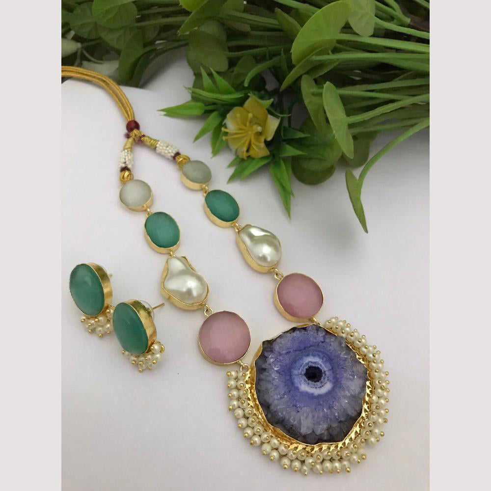 FS Collection Regal Gold Plated with Elegant Mother of Pearl Touch Necklace Set