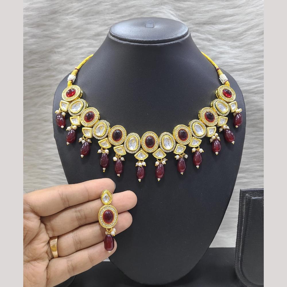 FS Collection Gold Plated Pota Stone And Beads Necklace Set