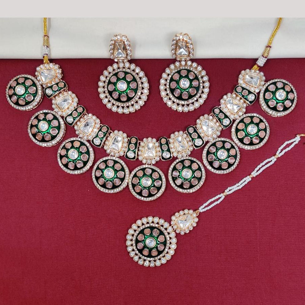 FS Collection Gold Finish Pota And Meenakari Necklace Set