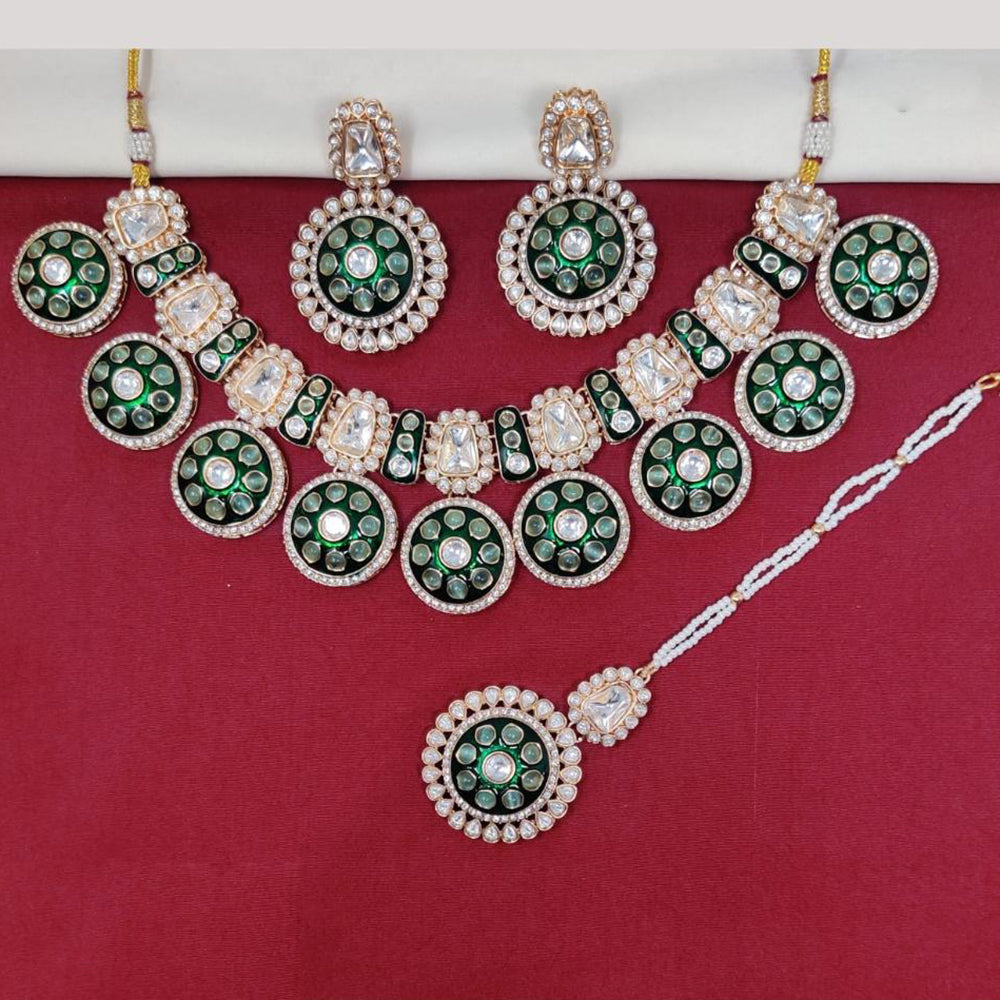 FS Collection Gold Finish Pota And Meenakari Necklace Set