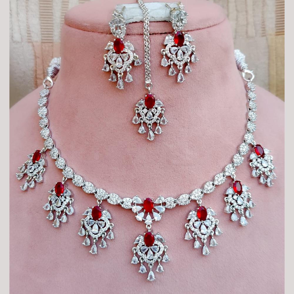 FS Collection Silver Plated Sparkling American Diamond Necklace Set