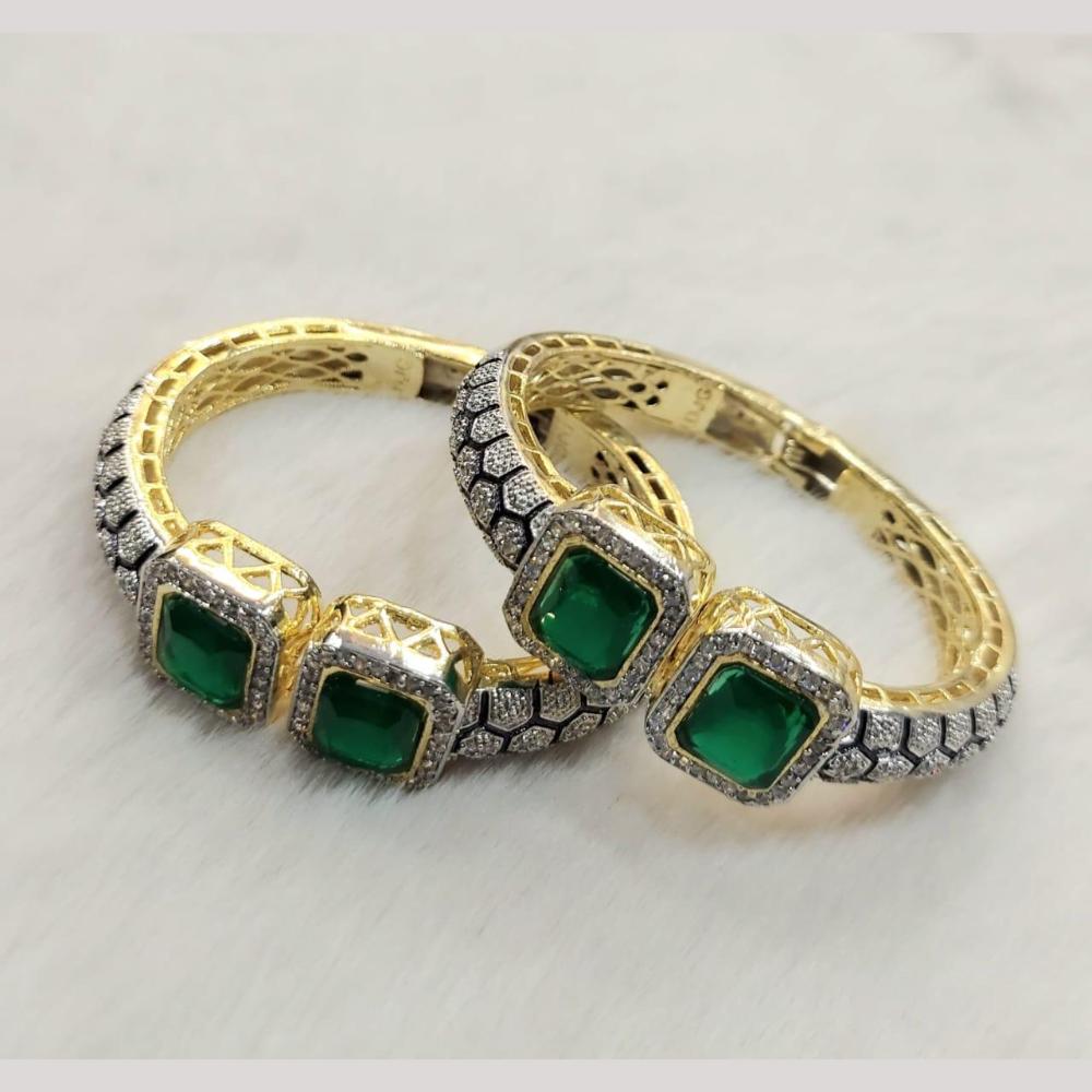 FS Collection Gold Plated Pota Stone And Austrian Stone Openable Bangles Set