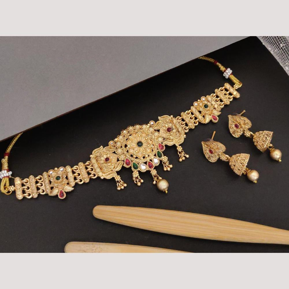 FS Collection Gold Plated Pota Stone And Beads Necklace Set