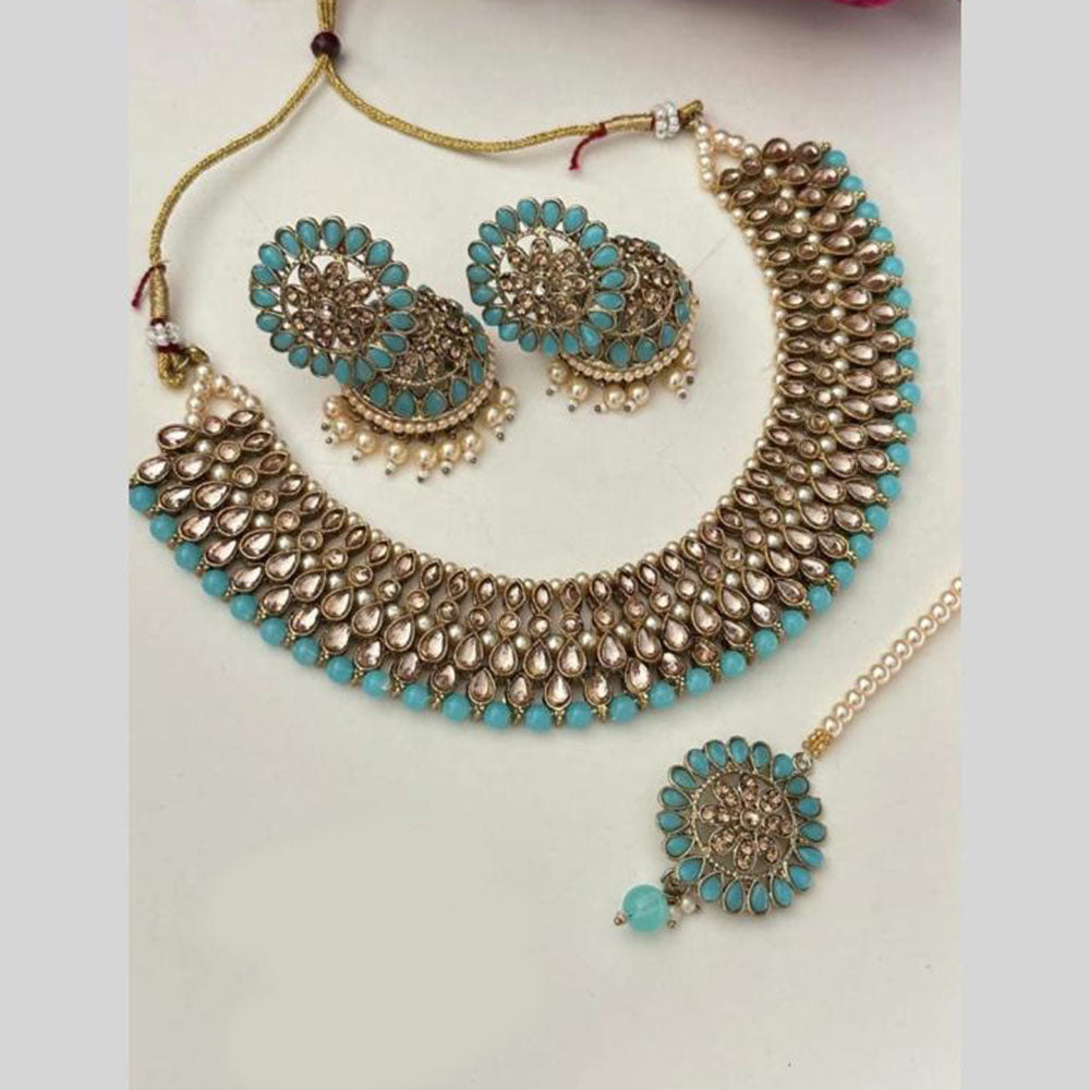 FS Collection Gold Plated Kundan And Beads Necklace Set