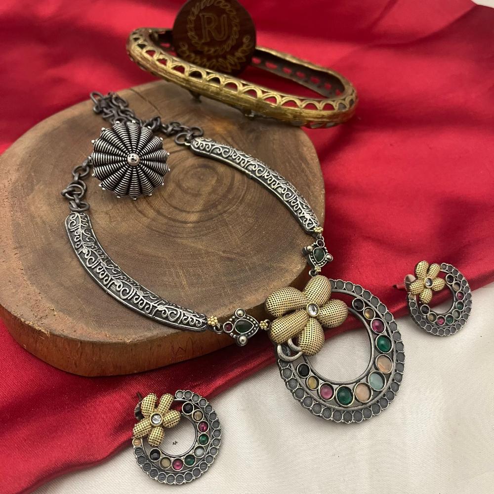 FS Collection 2 Tone Plated Pota Stone Necklace Set