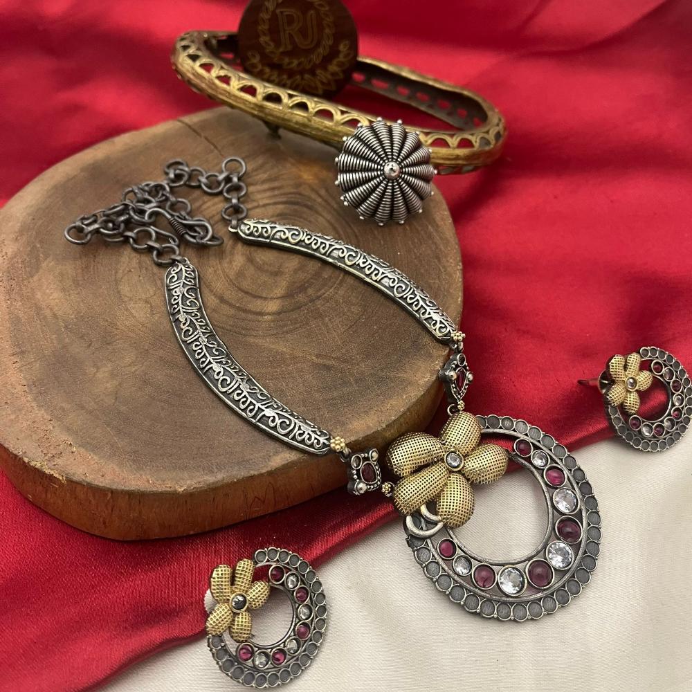 FS Collection 2 Tone Plated Pota Stone Necklace Set