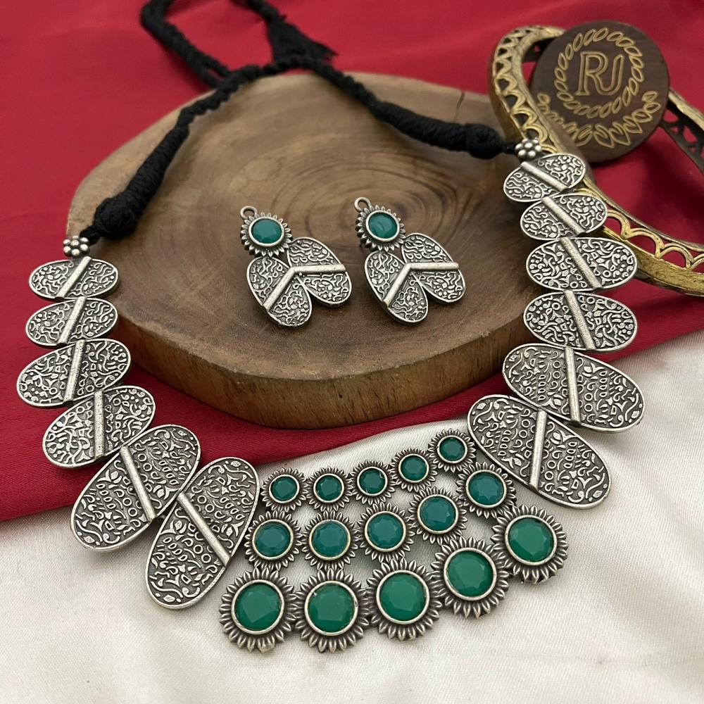 FS Collection Oxidised Plated Pota Stone Necklace Set