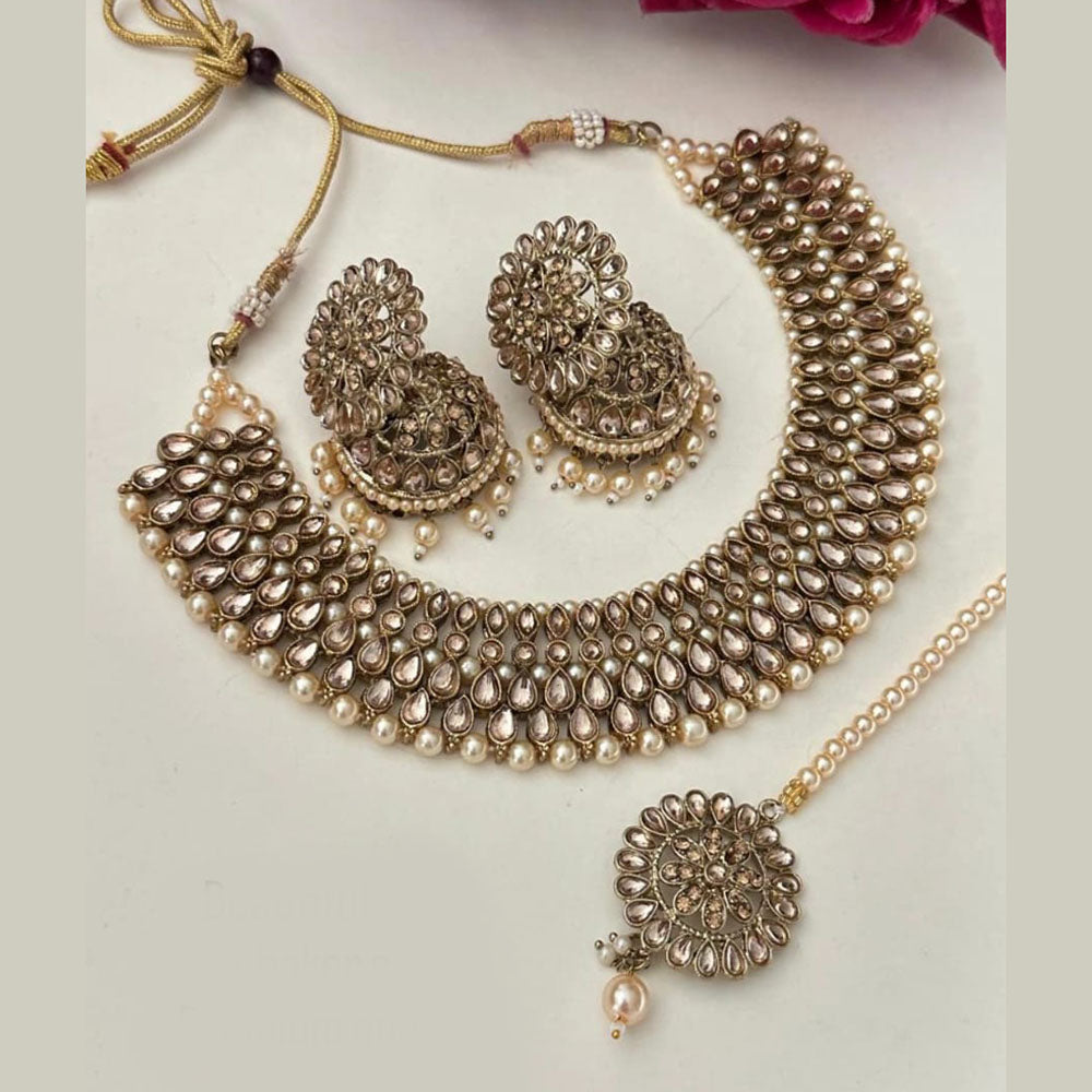 FS Collection Gold Plated Crystal Stone And Beads Necklace Set