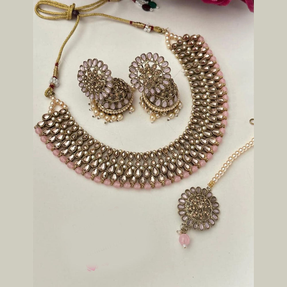 FS Collection Gold Plated Crystal Stone And Beads Necklace Set