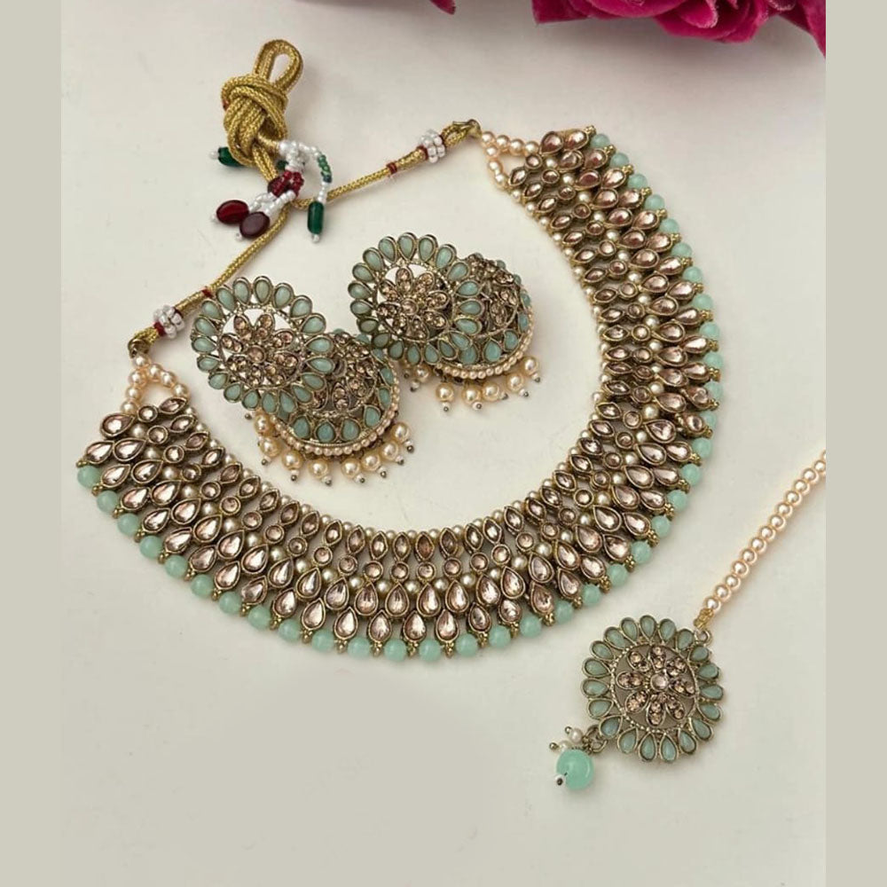 FS Collection Gold Plated Crystal Stone And Beads Necklace Set