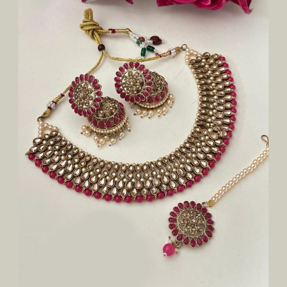FS Collection Gold Plated Crystal Stone And Beads Necklace Set