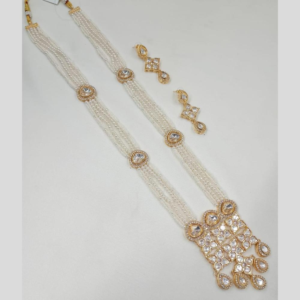 FS Collection Gold Plated Kundan And Beads Long Necklace Set