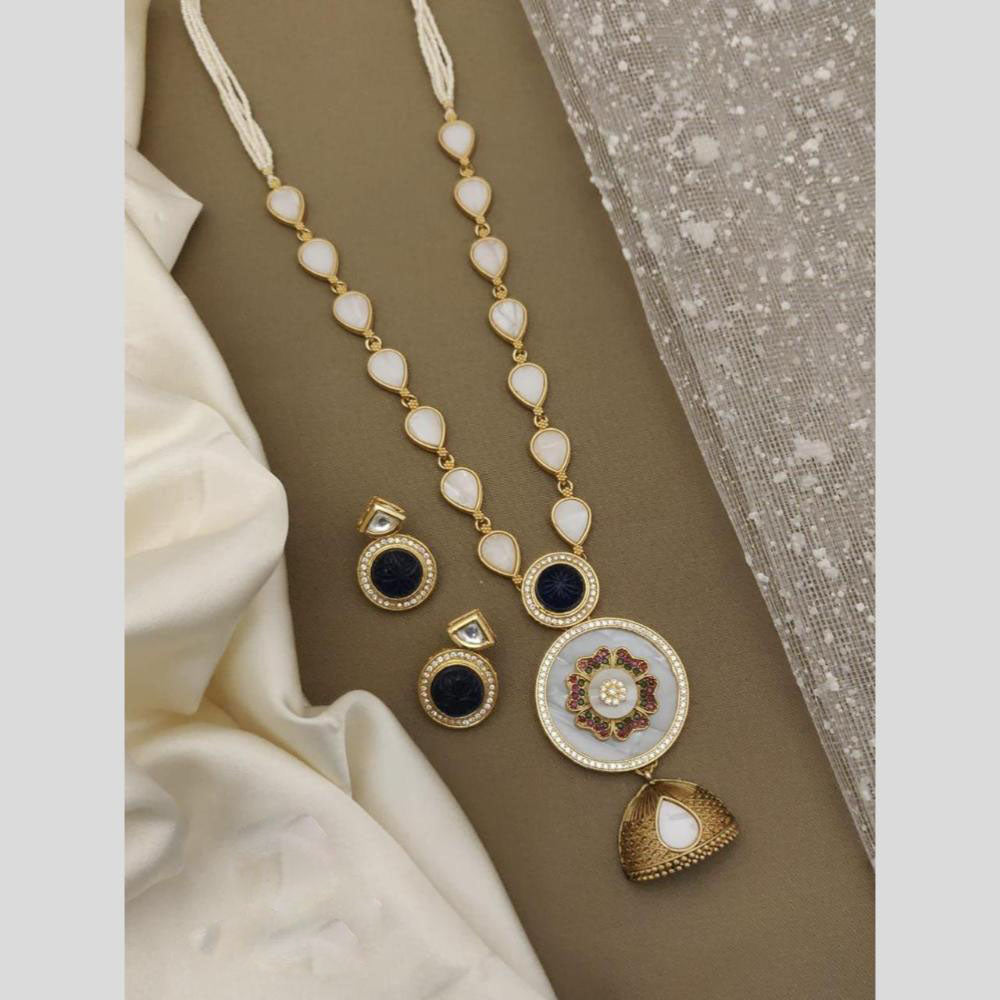 FS Collection Regal Gold Plated with Elegant Mother of Pearl Touch Long Necklace Set