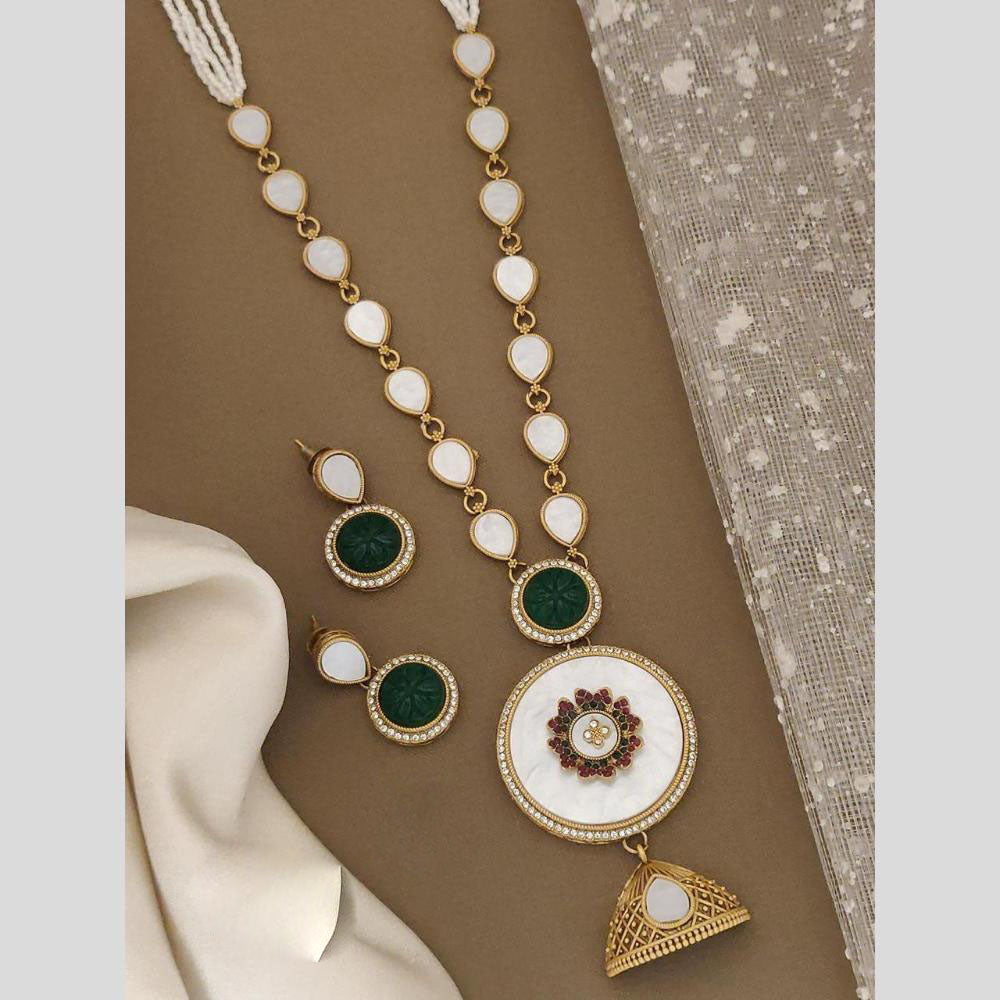 FS Collection Regal Gold Plated with Elegant Mother of Pearl Touch Long Necklace Set