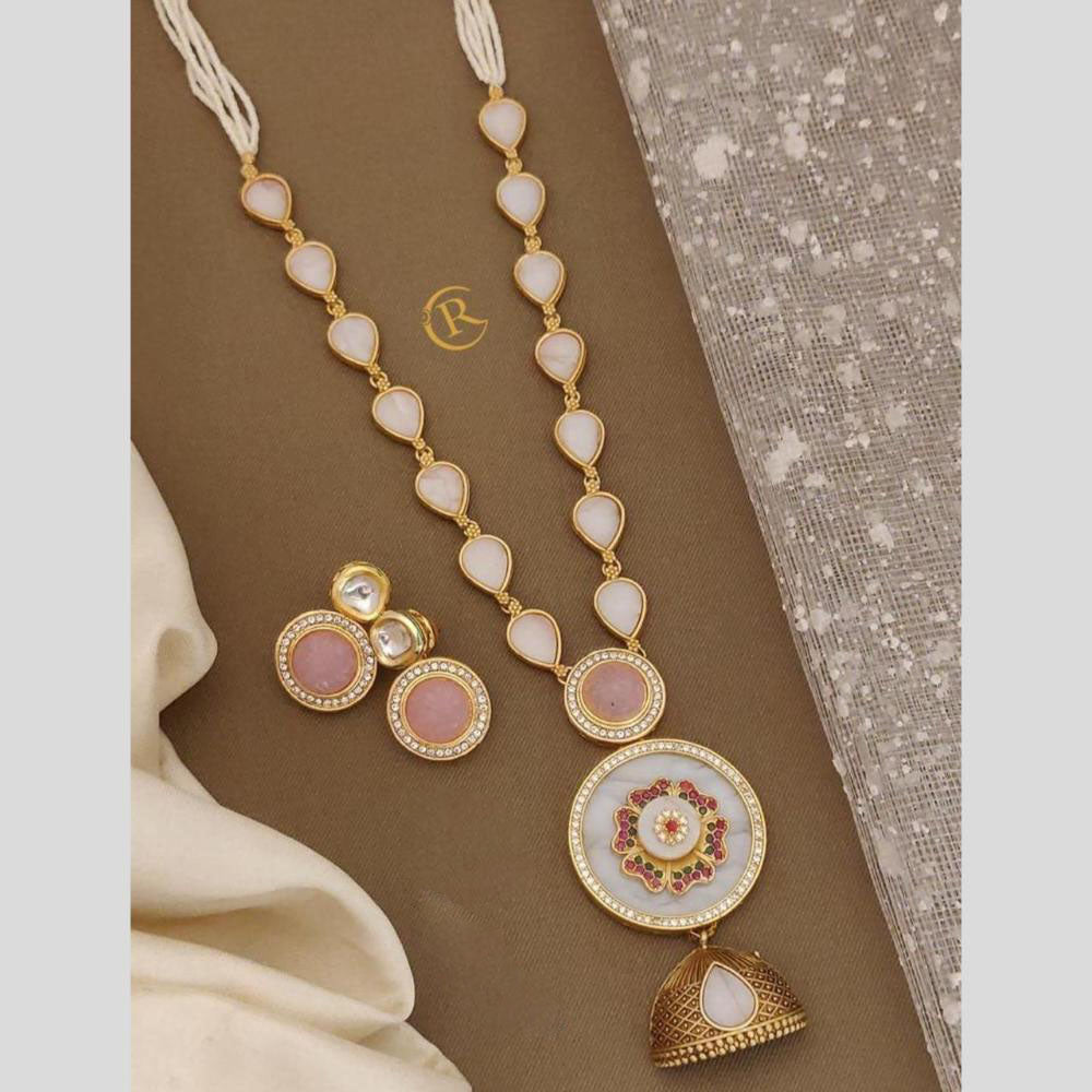 FS Collection Regal Gold Plated with Elegant Mother of Pearl Touch Long Necklace Set