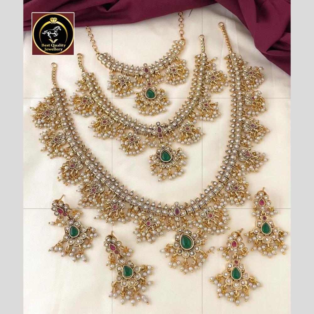 FS Collection Gold Plated Pota Stone And Beads Combo Necklace Set
