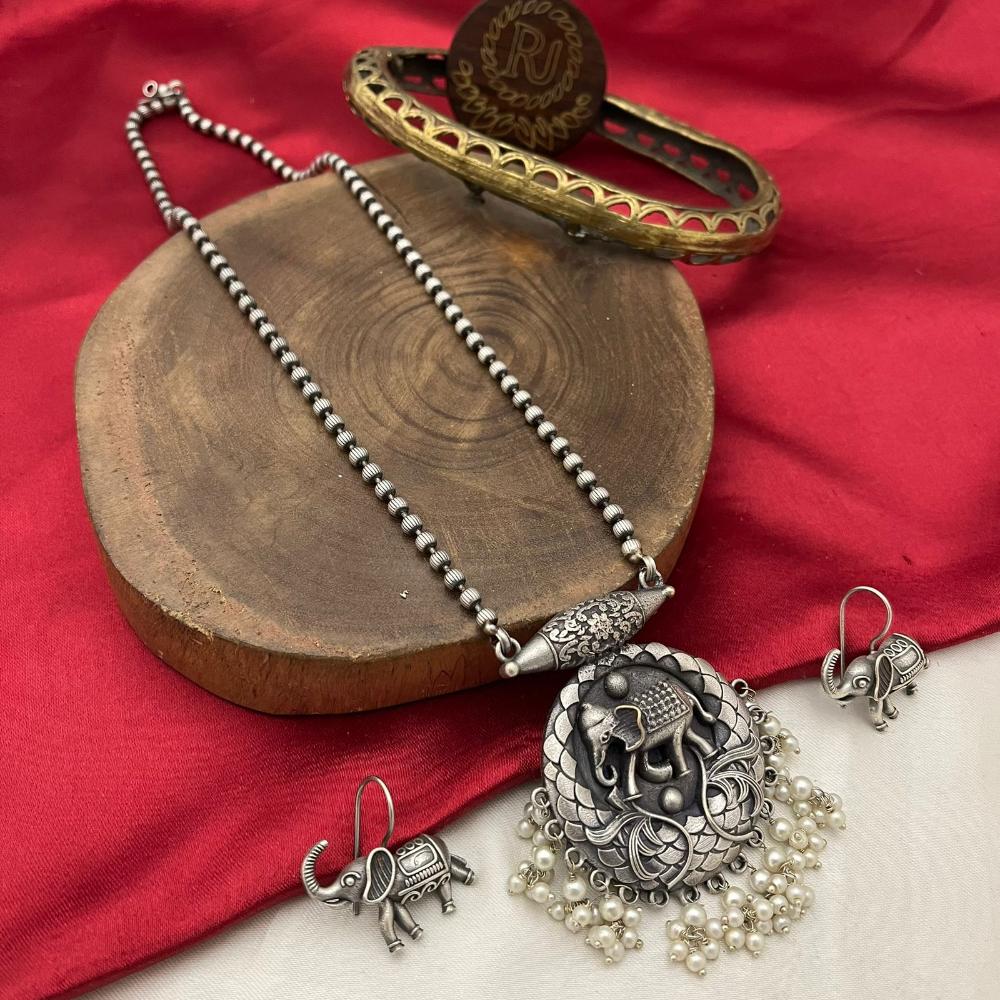 FS Collection Oxidised Plated Long Necklace Set